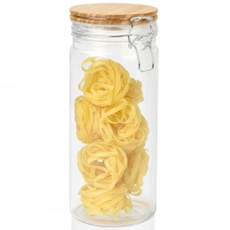 Βάζο Αποθήκευσης Large LBTAH-CC69342 Φ10x25cm 1300ml Clear-Natural Andrea House Ξύλο,Γυαλί