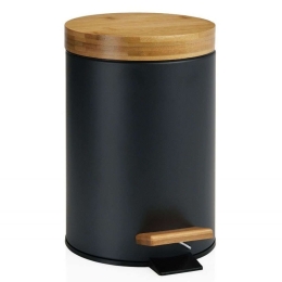 Κάδος Απορριμμάτων LBTAH-BA69080 Φ17x26cm 3lt Black-Brown Andrea House Μέταλλο,Bamboo