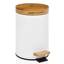 Κάδος Απορριμμάτων LBTAH-BA19300 Φ17x26cm 3lt White-Brown Andrea House Μέταλλο,Bamboo