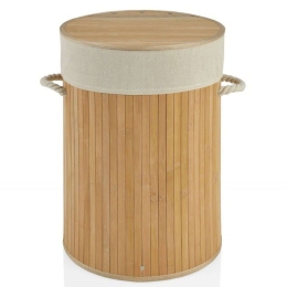 Καλάθι Απλύτων Bamboo LBTAH-BA68266 Φ37x50cm Natural-Beige Andrea House Bamboo,Γιούτα,Βαμβάκι