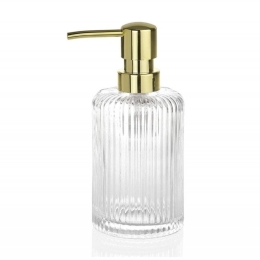 Δοχείο Κρεμοσάπουνου Stripes Gold Classic AH-BA69104 Φ7x16,5cm 280ml Clear-Gold Andrea House Γυαλί