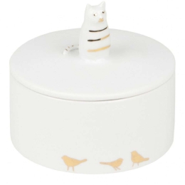 Βάζο Αποθήκευσης Cat RD0016222 Φ8x4cm White-Gold Raeder Πορσελάνη