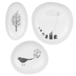 Πιάτα Birdhouse (Σετ 3Τμχ) RD0017291 9x5,5/11x11cm White-Black Raeder 3 τμχ Πορσελάνη