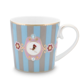 Κούπα 51002025 Love Birds Medallion Stripes Large 250ml Blue-Beige Pip Studio Πορσελάνη
