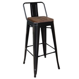 Σκαμπό Bar Με Πλάτη Relix Ε5208,1Μ Wood Dark Oak Μαύρο Matte 44x44 H.100 cm Μέταλλο,Ξύλο