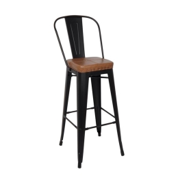 Σκαμπό Bar Με Πλάτη Relix Ε5209Ρ,14Μ Μαύρο Matte/Pu Camel 43x43x114cm Μέταλλο,Τεχνόδερμα
