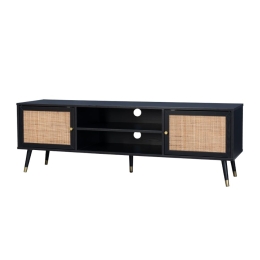 Έπιπλο Τηλεόρασης Vienna 05-0565 150x39xH49cm Black Με Rattan Μοριοσανίδα, Μελαμίνη