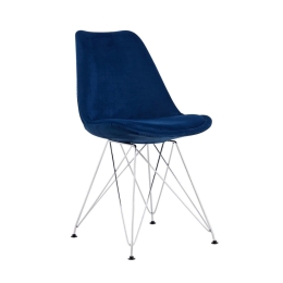 Καρέκλα Crown 03-0840 (Σετ 4τμχ) 48x55xH83cm Water Blue Βελούδο, Μέταλλο