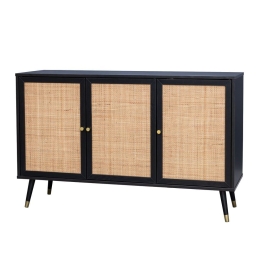 Μπουφές Vienna 05-0564 120x39xH75,5cm Black Με Rattan Particle Board, Melamine