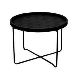 Τραπεζάκι Σαλονιού Oxford 04-0601 D63xH42cm Black Μέταλλο,Τεχνόδερμα