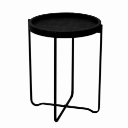 Τραπεζάκι Σαλονιού Βοηθητικό Oxford 04-0602 D43xH53cm Black Μέταλλο,Τεχνόδερμα