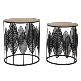 Τραπέζι Ζιγκόν Leaf (Σετ 2Τμχ) 04-0690 Φ40-33,5x45-40cm Natural-Black