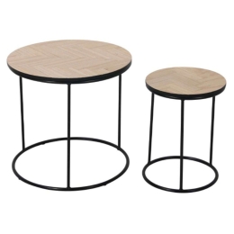 Τραπέζι Ζιγκόν Parke (Σετ 2Τμχ) 04-0691 Φ48-30x45-40cm Natural-Black