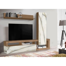 Σύνθεση Τηλεόρασης Tunusia 05-0642 219x35x174cm Marble Effect White-Oak