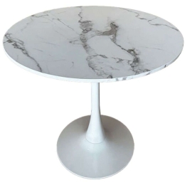 Τραπέζι Soltero 02-0519 Φ80x75cm Marble Effect White Mdf,Μέταλλο