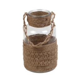 Φανάρι Με Πλέξη DET101 18Χ30cm Brown Espiel Σχοινί,Γυαλί