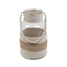 Φανάρι Με Πλέξη DET106 18Χ30cm Beige Espiel Σχοινί,Γυαλί
