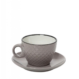 Φλυτζάνι Cookie Delight Espresso Με Πιατάκι 100Cc Hun412K6 Φ7cm Cream-Grey Espiel Κεραμικό