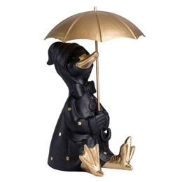 Διακοσμητική Πάπια Με Ομπρέλα BAF118 17x18,5x26cm Black-Gold Espiel Πολυρεσίνη