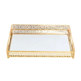 Δίσκος Μεταλλικός Με Καθρέπτη SUB201 45x30x6cm Gold Espiel Μέταλλο,Γυαλί