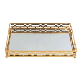 Δίσκος Ορθογώνιος Με Καθρέπτη SUB203 45x30x6cm Gold Espiel Μέταλλο,Γυαλί