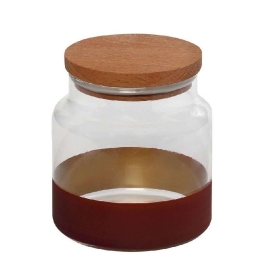 Βάζο Αποθήκευσης Με Καπάκι Alfa RAB637 635ml Φ10x11cm Red-Gold Espiel Ξύλο,Γυαλί