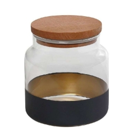 Βάζο Αποθήκευσης Με Καπάκι Alfa RAB643 635ml Φ10x11cm Blue-Gold Espiel Ξύλο,Γυαλί