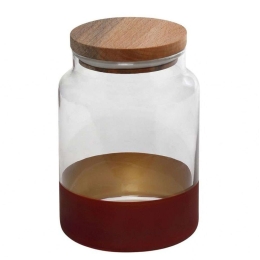 Βάζο Αποθήκευσης Με Καπάκι Alfa RAB638 890ml Φ10x14,5cm Red-Gold Espiel Ξύλο,Γυαλί