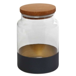 Βάζο Αποθήκευσης Με Καπάκι Alfa RAB644 890ml Φ10x14,5cm Blue-Gold Espiel Ξύλο,Γυαλί