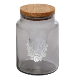 Βάζο Αποθήκευσης Με Καπάκι Jungle Lion RAB622 890ml Φ10x14,5cm Silver Espiel Ξύλο,Γυαλί