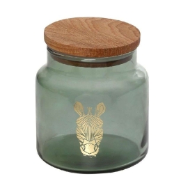 Βάζο Αποθήκευσης Με Καπάκι Jungle Zebra RAB615 635ml Φ10x11cm Green Espiel Ξύλο,Γυαλί