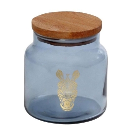 Βάζο Αποθήκευσης Με Καπάκι Jungle Zebra RAB627 635ml Φ10x11cm Blue Espiel Ξύλο,Γυαλί