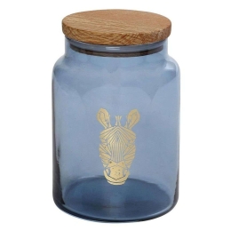 Βάζο Αποθήκευσης Με Καπάκι Jungle Zebra RAB628 890ml Φ10x14,5cm Blue Espiel Ξύλο,Γυαλί
