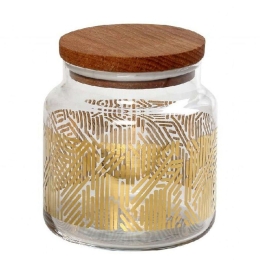 Βάζο Αποθήκευσης Με Καπάκι Labyrinth RAB665 635ml Φ10x11cm Gold Espiel Ξύλο,Γυαλί