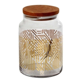Βάζο Αποθήκευσης Με Καπάκι Labyrinth RAB666 890ml Φ10x14,5cm Gold Espiel Ξύλο,Γυαλί