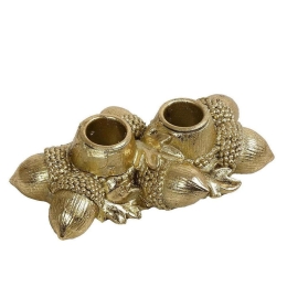 Κηροπήγιο Με Βελανίδια 2 Θέσεων MT2621K2 16,5x10x4,5cm Gold Espiel