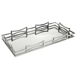 Διακοσμητικός Δίσκος Με Καθρέπτη MR19216 50x25cm Silver Espiel Ατσάλι,Γυαλί