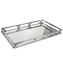 Διακοσμητικός Δίσκος Με Καθρέπτη MR19352 56x36cm Silver Espiel Ατσάλι,Γυαλί