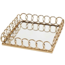 Διακοσμητικός Δίσκος Με Καθρέπτη MR19366G 30x30cm Gold Espiel Ατσάλι,Γυαλί