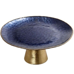 Διακοσμητική Πιατέλα Με Πόδι Shine DAC1806 Φ28cm Blue-Gold Espiel Γυαλί