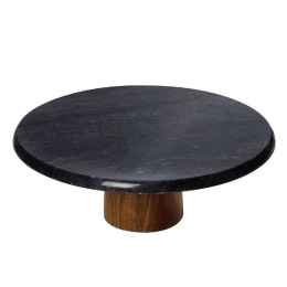 Τουρτιέρα Με Πόδι FAV238 25Χ25x10cm Black-Natural Espiel Μάρμαρο, Ξύλο