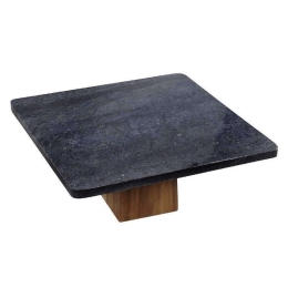Τουρτιέρα Με Πόδι Τετράγωνη FAV242 25x25x11cm Black-Natural Espiel Μάρμαρο, Ξύλο