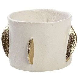 Βάζο Κεραμικό Φύλλα NIX113 16x16x10,2cm White-Gold Espiel Κεραμικό