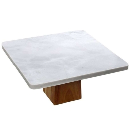 Τουρτιέρα Με Πόδι FAV241 30x30x11cm Natural-White Espiel Μάρμαρο, Ξύλο