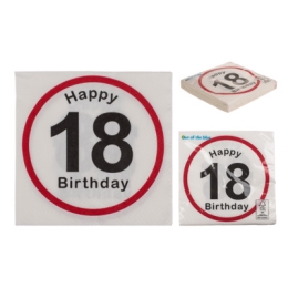Χαρτοπετσέτες Happy 18th Birthday, 18, 33 x 33εκ