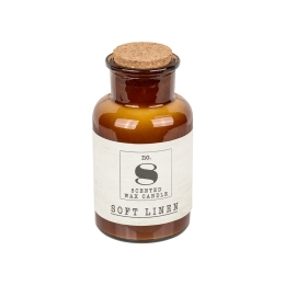 Αρωματικό κερί (Soft Linen) σε ποτήρι φαρμακείου, με καπάκι από φελλό, 6,5 x 12,5 cm