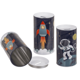 Μεταλλικός Κουμπαράς Space, 15,5 x 8 cm, με αποσπώμενο καπάκι σε 2 σχέδια