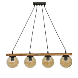 Φωτιστικό Οροφής - Ράγα R-600 Cable 30-0074 4/Ε27 Φ15x80x80cm Natural Wood Honey Heronia