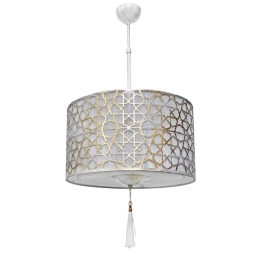 Φωτιστικό Οροφής Casablanca 14-0285 3/Ε27 Αμπαζούρ White-Bronze Heronia Μέταλλο,Ύφασμα