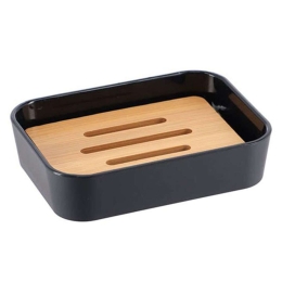 Σαπουνοθήκη Rubber Με Bamboo 06.64110103 Black-Natural Ρητίνη